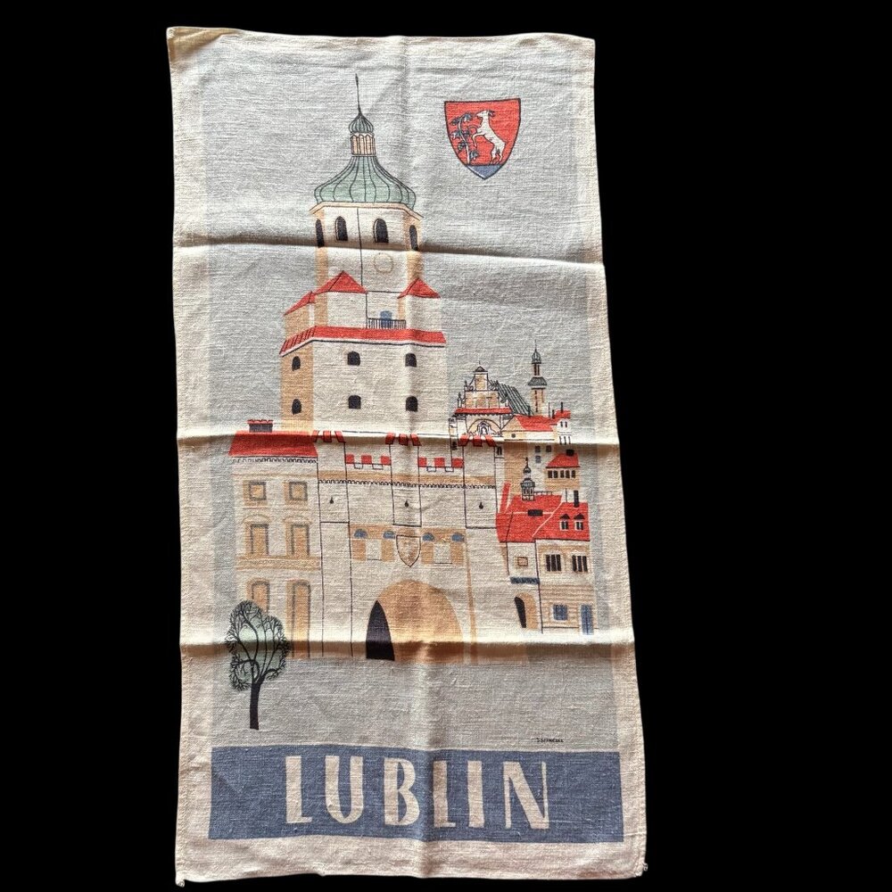 Lublin Poland Souvenir Linen Kitchen Towel Wall Hanging